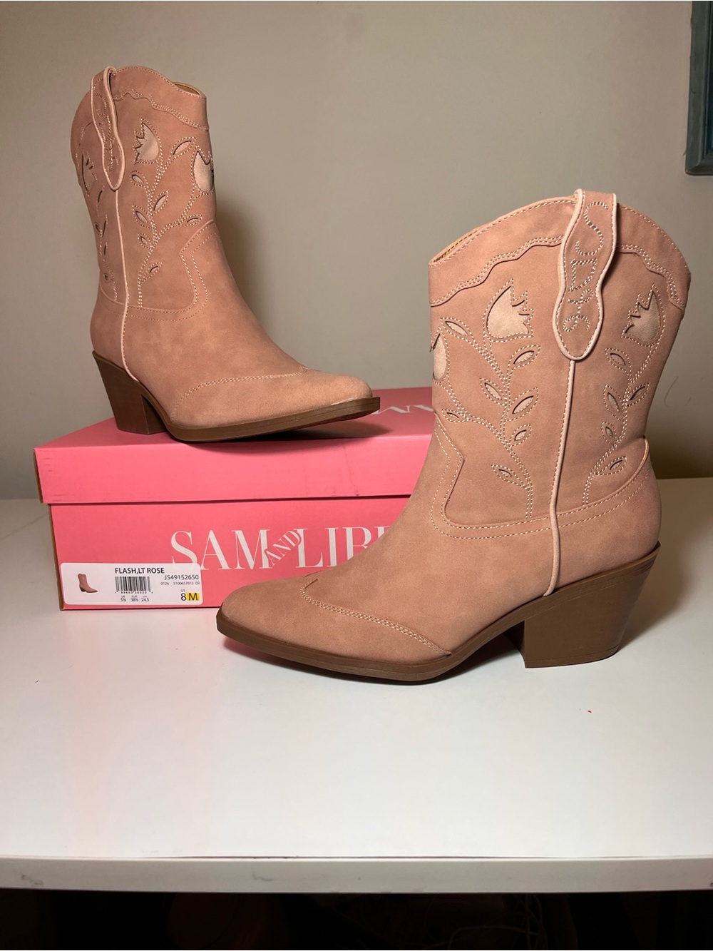 Sam & Libby Blush Pink Western Ankle Booties